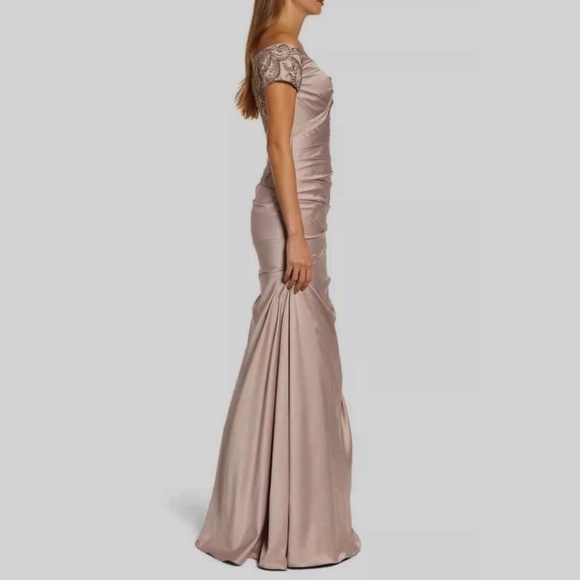 La Femme 25996 Off the Shoulder Beaded Satin Trumpet Gown - Picture 8 of 10